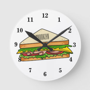 Reloj Redondo Mediano Ilustracion personalizado de sándwich