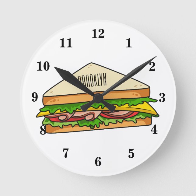 Reloj Redondo Mediano Ilustracion personalizado de sándwich (Anverso)