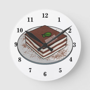 Reloj Redondo Mediano Ilustracion personalizado de tarta de Tiramisu