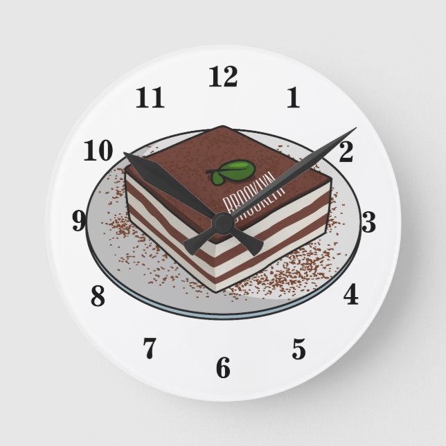 Reloj Redondo Mediano Ilustracion personalizado de tarta de Tiramisu (Anverso)