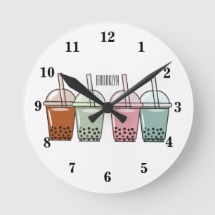 Reloj Redondo Mediano Ilustracion personalizado de té de burbujas