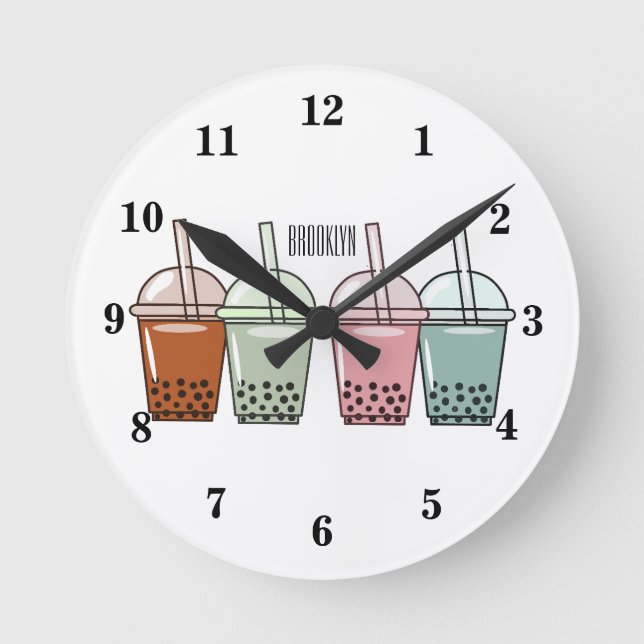 Reloj Redondo Mediano Ilustracion personalizado de té de burbujas (Anverso)