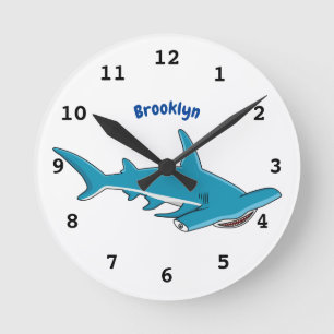 Reloj Redondo Mediano Ilustracion personalizado de tiburón martillo 