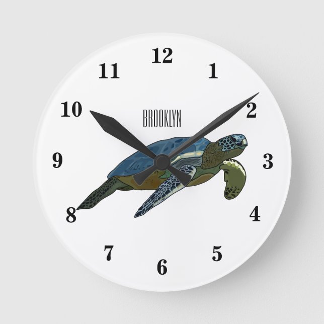 Reloj Redondo Mediano Ilustracion personalizado de tortugas marinas (Anverso)