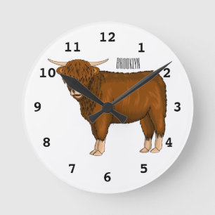 Reloj Redondo Mediano Ilustracion personalizado de vaca de Highland