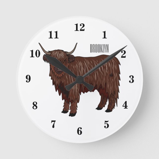 Reloj Redondo Mediano Ilustracion personalizado de vaca de Highland (Anverso)