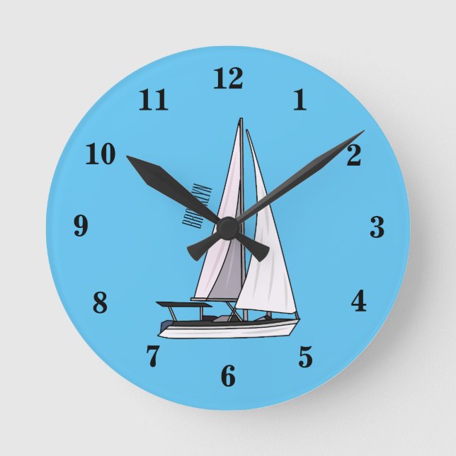 Reloj Redondo Mediano Ilustracion personalizado de velero (Anverso)