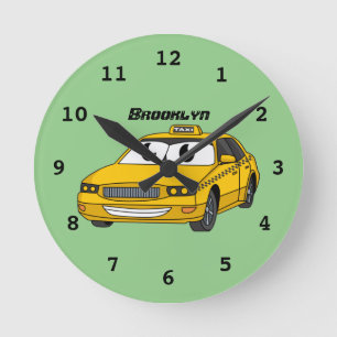 Reloj Redondo Mediano Ilustracion personalizado divertido de taxi amaril