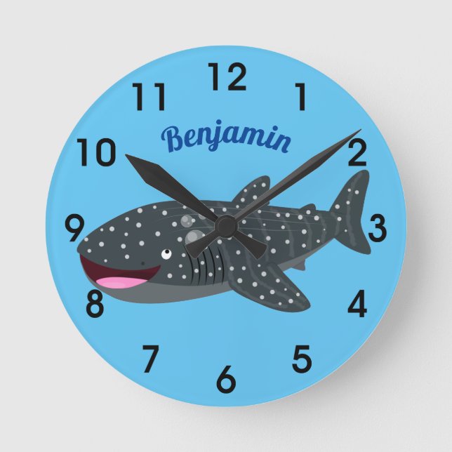 Reloj Redondo Mediano Ilustracion personalizado feliz de tiburón ballena (Anverso)