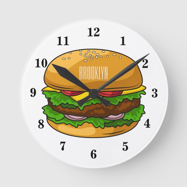 Reloj Redondo Mediano Ilustracion personalizado Hamburger (Anverso)
