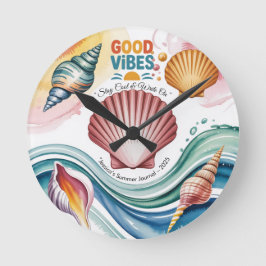 Reloj Redondo Mediano Ilustracion Retro Beach de Summer Vibes