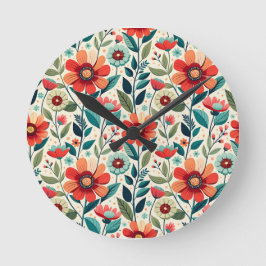 Reloj Redondo Mediano Ilustracion Shabby Chic Peach Blue Wildflowers