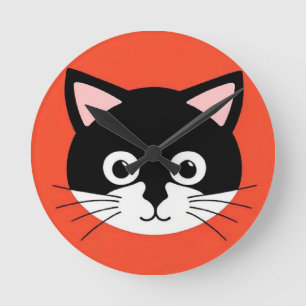 Reloj Redondo Mediano Ilustración Vibrante de Cara de Gato Adorable