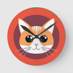 Reloj Redondo Mediano Ilustración Vibrante de Cara de Gato Adorable