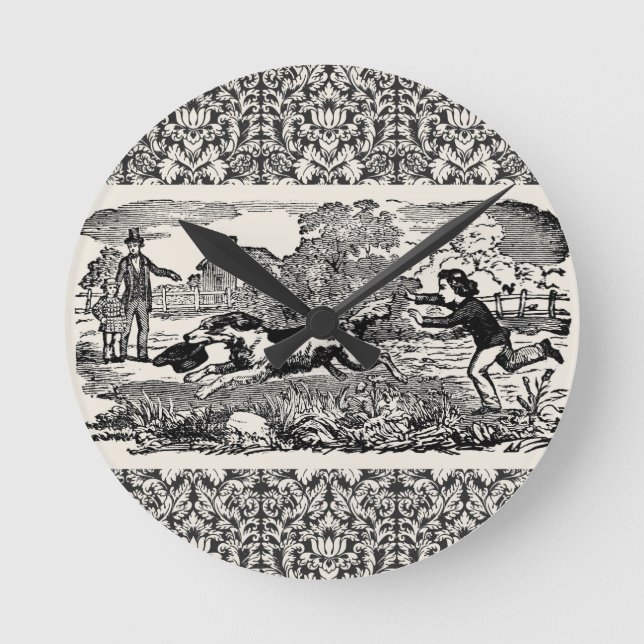 Reloj Redondo Mediano Ilustración victoriana de arte de mascota antigua  (Anverso)