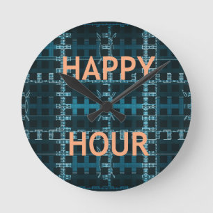 Reloj Redondo Mediano Imagen de pantalla azul de texto de la hora feliz