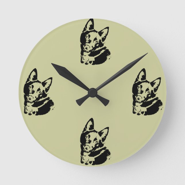 Reloj Redondo Mediano Imagen de perro de Schipperke (Anverso)