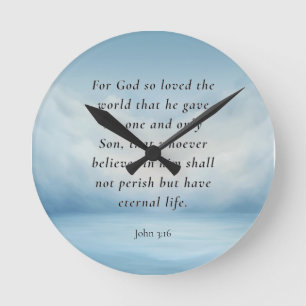 Reloj Redondo Mediano Imagen del versículo bíblico Juan 3:16