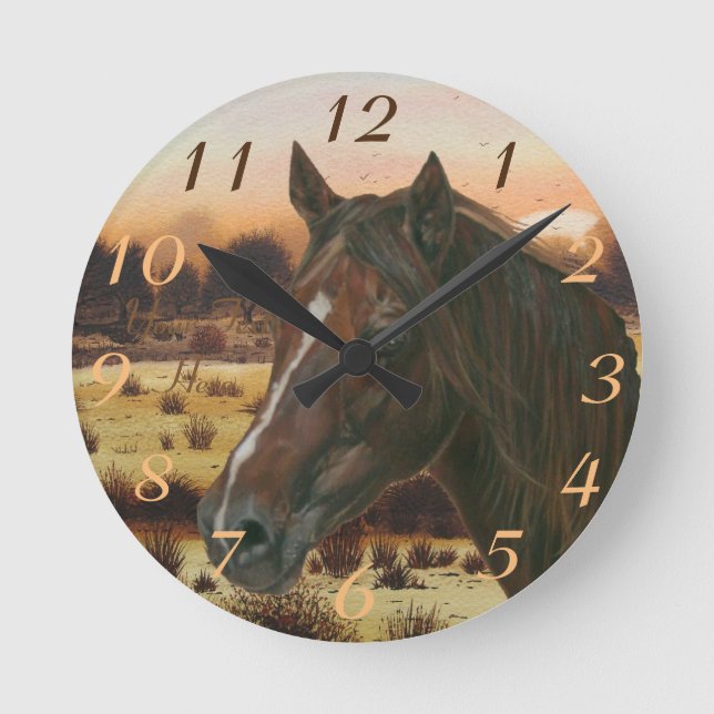 Reloj Redondo Mediano imagen equina de caballo marrón marrón (Anverso)