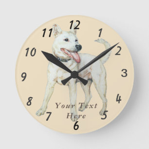 Reloj Redondo Mediano imagen original de un bulldog blanco estadounidens