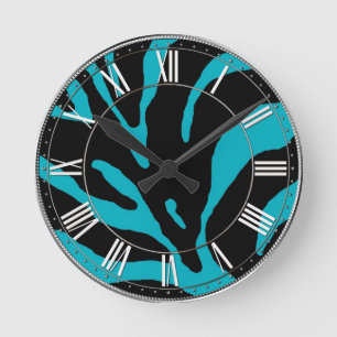 Reloj Redondo Mediano Impresión animal de banda de cebra azul claro