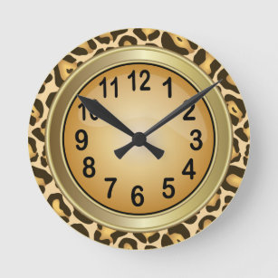 Reloj Redondo Mediano Impresión animal jaguar con Tan