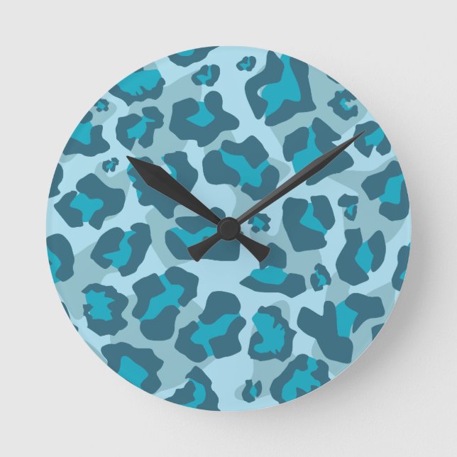 Reloj Redondo Mediano Impresión animal leopardo en tonos azules (Anverso)