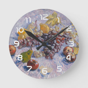 Reloj Redondo Mediano Impresión artística de uvas y manzanas de Van Gogh