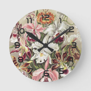 Reloj Redondo Mediano Impresión botánica vintage de orquídea de Ernst Ha