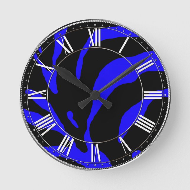 Reloj Redondo Mediano Impresión de animales de banda de cebra azul (Anverso)