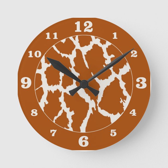 Reloj Redondo Mediano Impresión de animales de jirafa marrón numerada (Anverso)