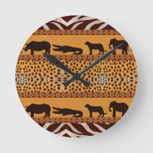 Reloj Redondo Mediano Impresión de animales en el moderno patrón tribal 