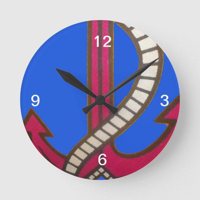 Reloj Redondo Mediano Impresión de arte de ancla roja (Anverso)