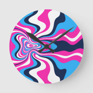 Reloj Redondo Mediano Impresión de Arte de Olas Retro Vibrantes - Diseño