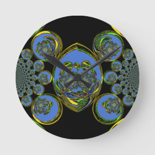 Reloj Redondo Mediano Impresión de arte en Kaleidoscope azul y amarillo