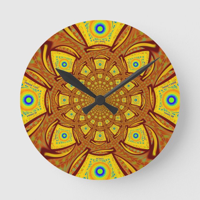 Reloj Redondo Mediano Impresión de arte en Kaleidoscope dorado (Anverso)