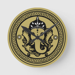 Reloj Redondo Mediano Impresión de arte hindú con tema de Ganesha