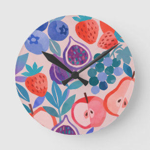 Reloj Redondo Mediano Impresión de arte moderno con patrón de frutas mix