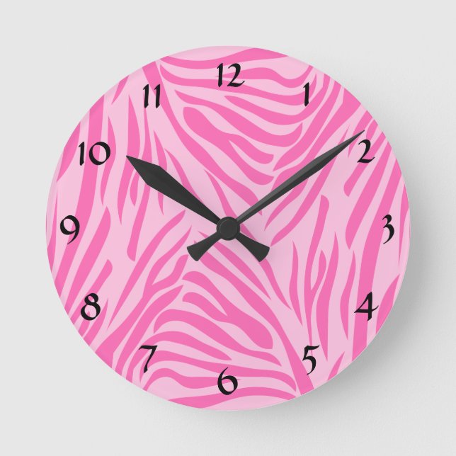 Reloj Redondo Mediano Impresión de cebra rosa caliente (Anverso)