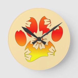 Reloj Redondo Mediano Impresión de hojas de perro con flores