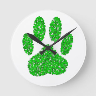Reloj Redondo Mediano Impresión de hojas de perro verde