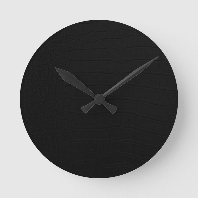 Reloj Redondo Mediano Impresión de la piel de cocodrilo negro (Anverso)