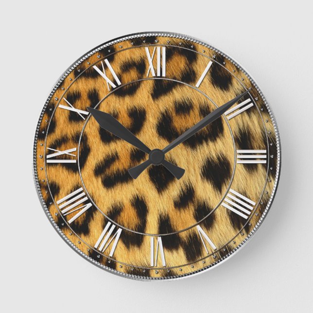 Reloj Redondo Mediano Impresión de leopardo (Anverso)