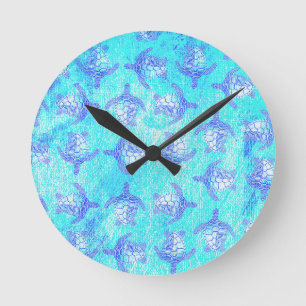Reloj Redondo Mediano Impresión de tortuga azul