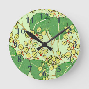 Reloj Redondo Mediano Impresión xilográfica japonesa de hoja verde botán