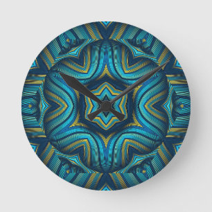 Reloj Redondo Mediano Impresionante arte de mandala abstracto azul y ama
