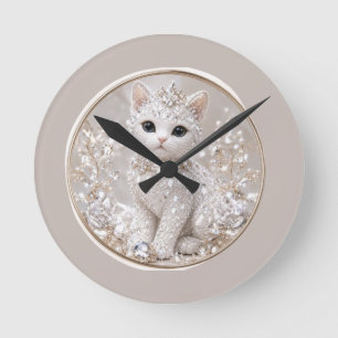 Reloj Redondo Mediano Impresionante Gata Princesa de Diamantes   Lujo de