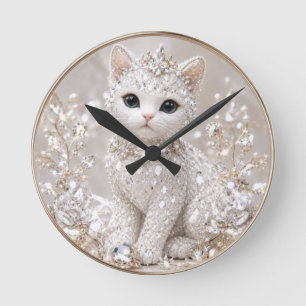 Reloj Redondo Mediano Impresionante Gata Princesa de Diamantes Lujo de