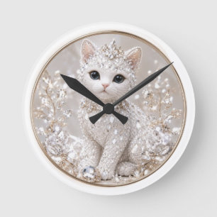 Reloj Redondo Mediano Impresionante Gata Princesa de Diamantes   Lujo de
