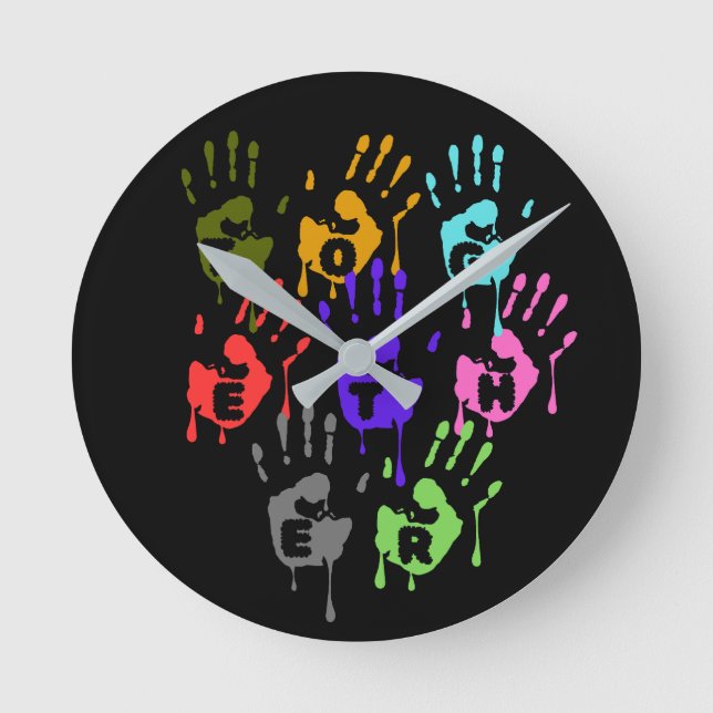 Reloj Redondo Mediano Impresiones de goteo coloridas que forman Word jun (Anverso)